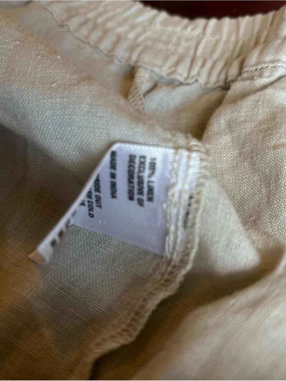 Crown & Ivy light tan Linen Cropped Pants Elastic Waist Trim Hem